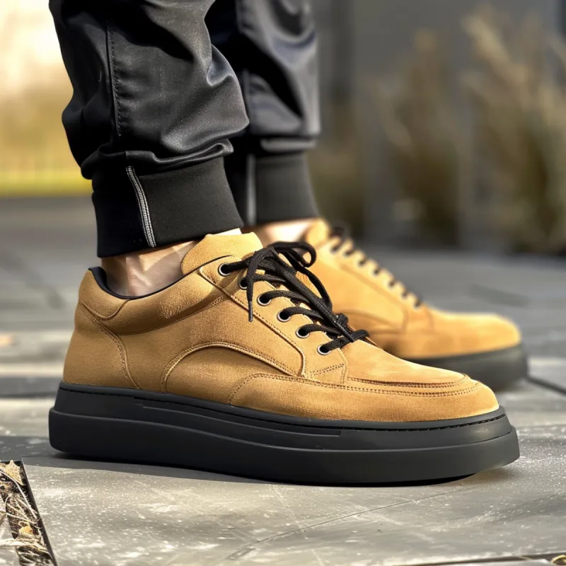 Tan Suede Lorenzo Livio With Thick Sole Sneakers sold by Costoso Italiano