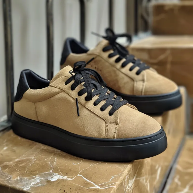 Tan Suede Leather Liborio With Thick Sole Sneakers sold by Costoso Italiano