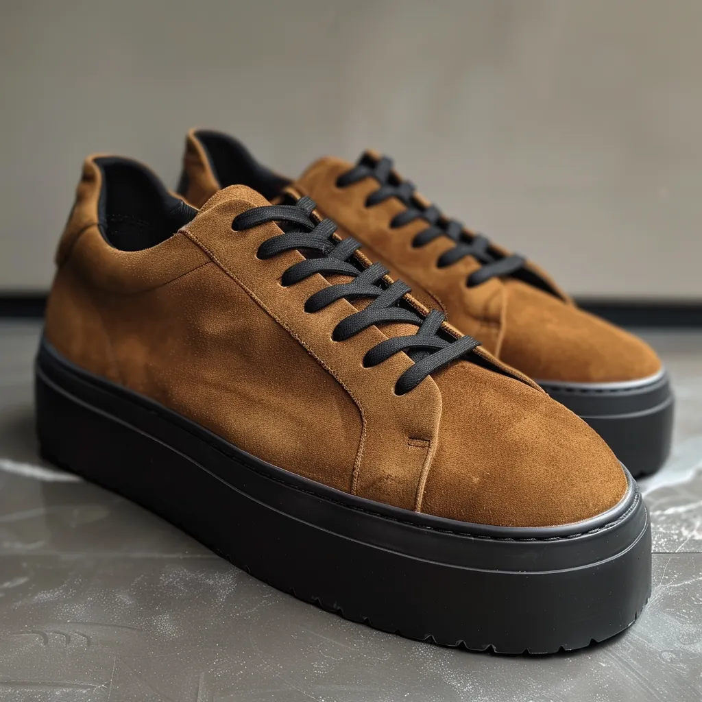 Brown Suede Leather Liborio With Thick Sole Sneakers sold by Costoso Italiano