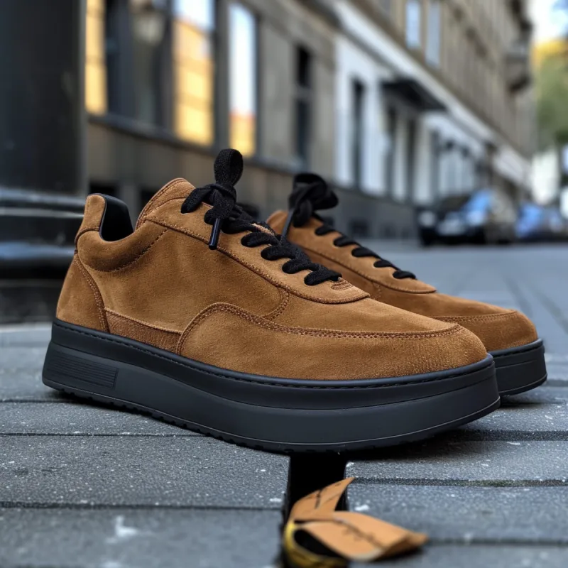 Brown Suede Leather Liberato With Thick Sole Sneakers sold by Costoso Italiano