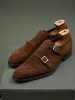 Brown Suede Leather Lysander Toe Cap Monk Straps sold by Costoso Italiano