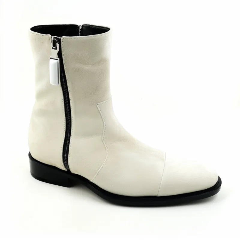 White Suede Leather Barnaba Zipper Boots sold by Costoso Italiano
