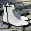 White Suede Leather Bardo Zipper Boots sold by Costoso Italiano