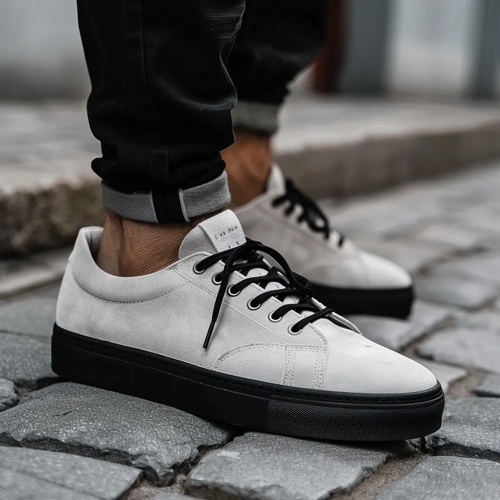 White Suede Leather Azzurro Sneakers sold by Costoso Italiano