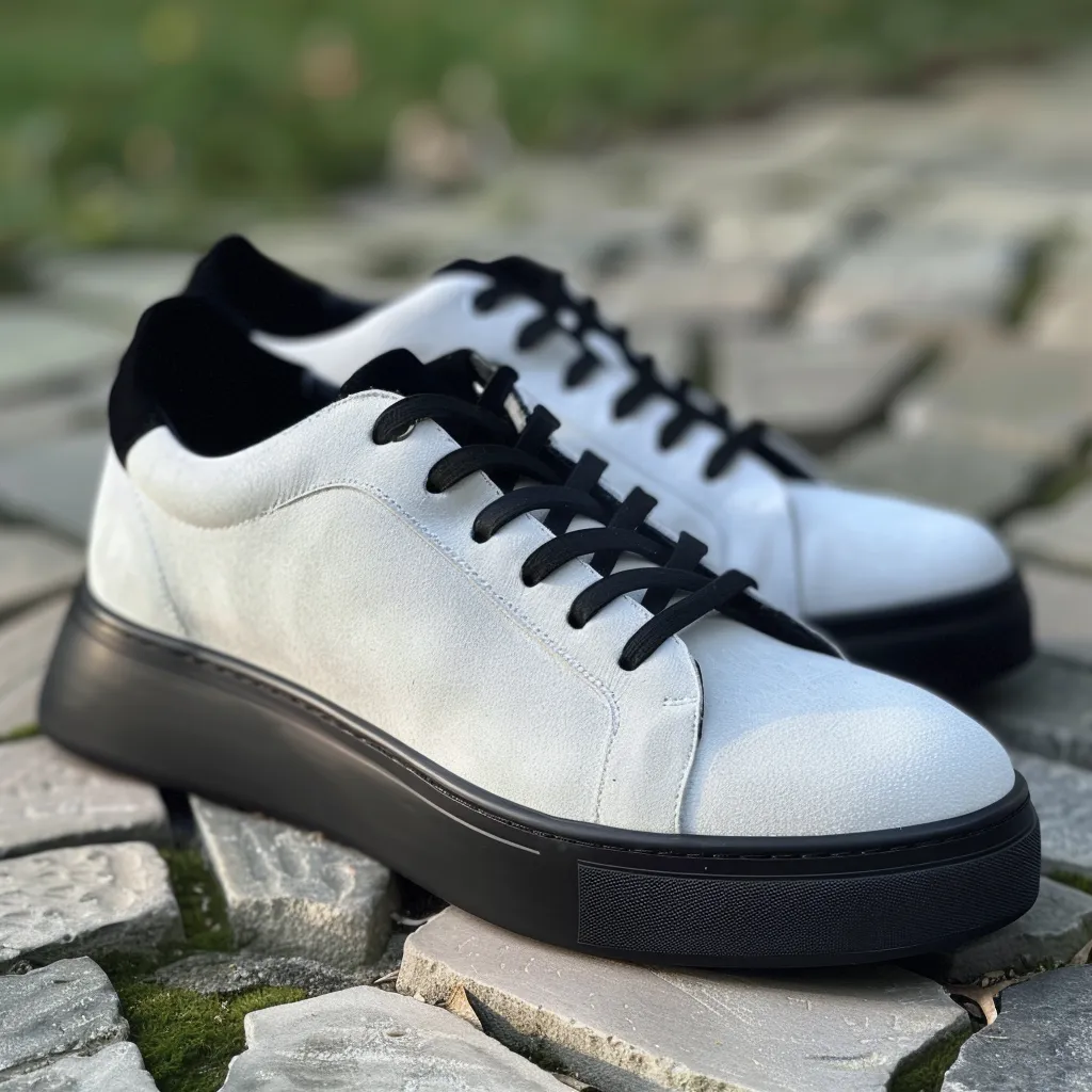 White Suede Leather Ausonio Sneakers sold by Costoso Italiano
