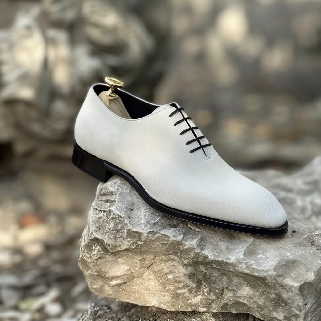 White Suede Leather Atanasio Oxfords sold by Costoso Italiano