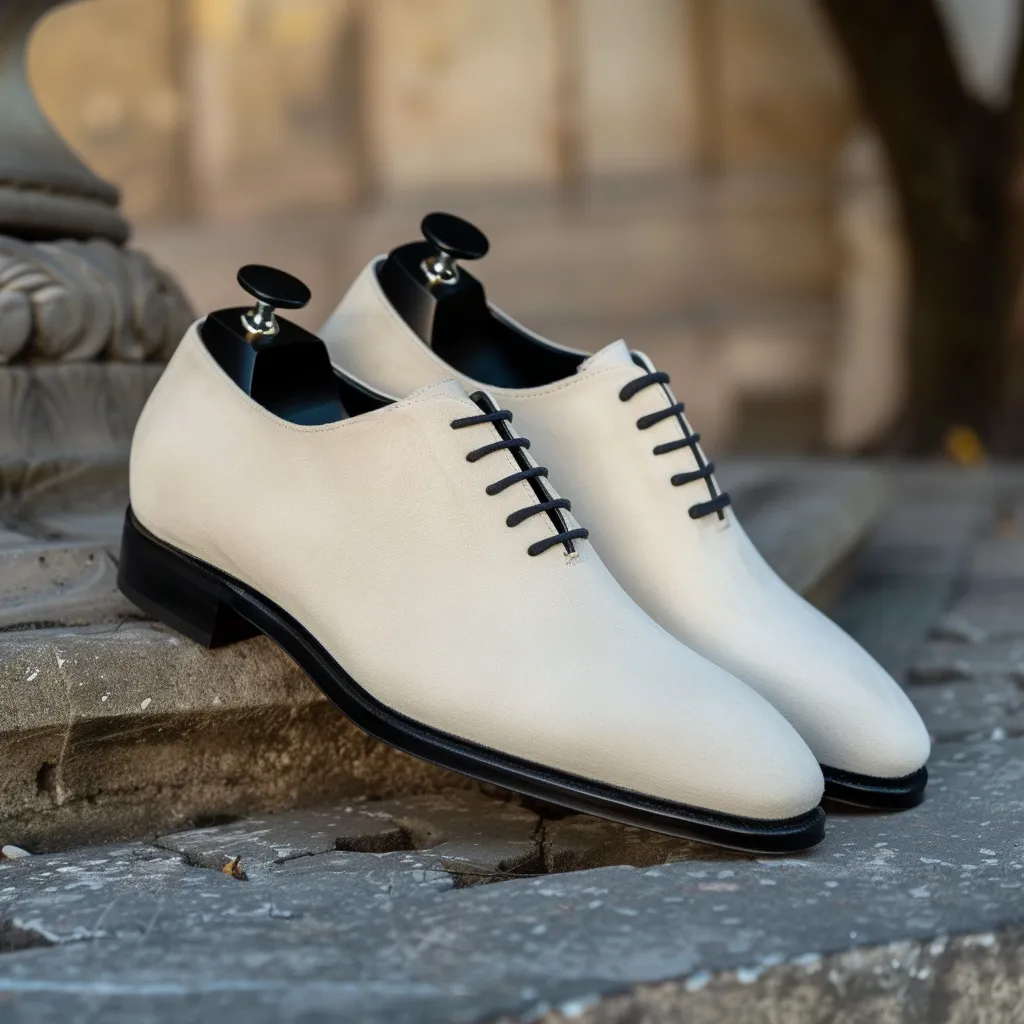 White Suede Leather Artur Oxfords sold by Costoso Italiano
