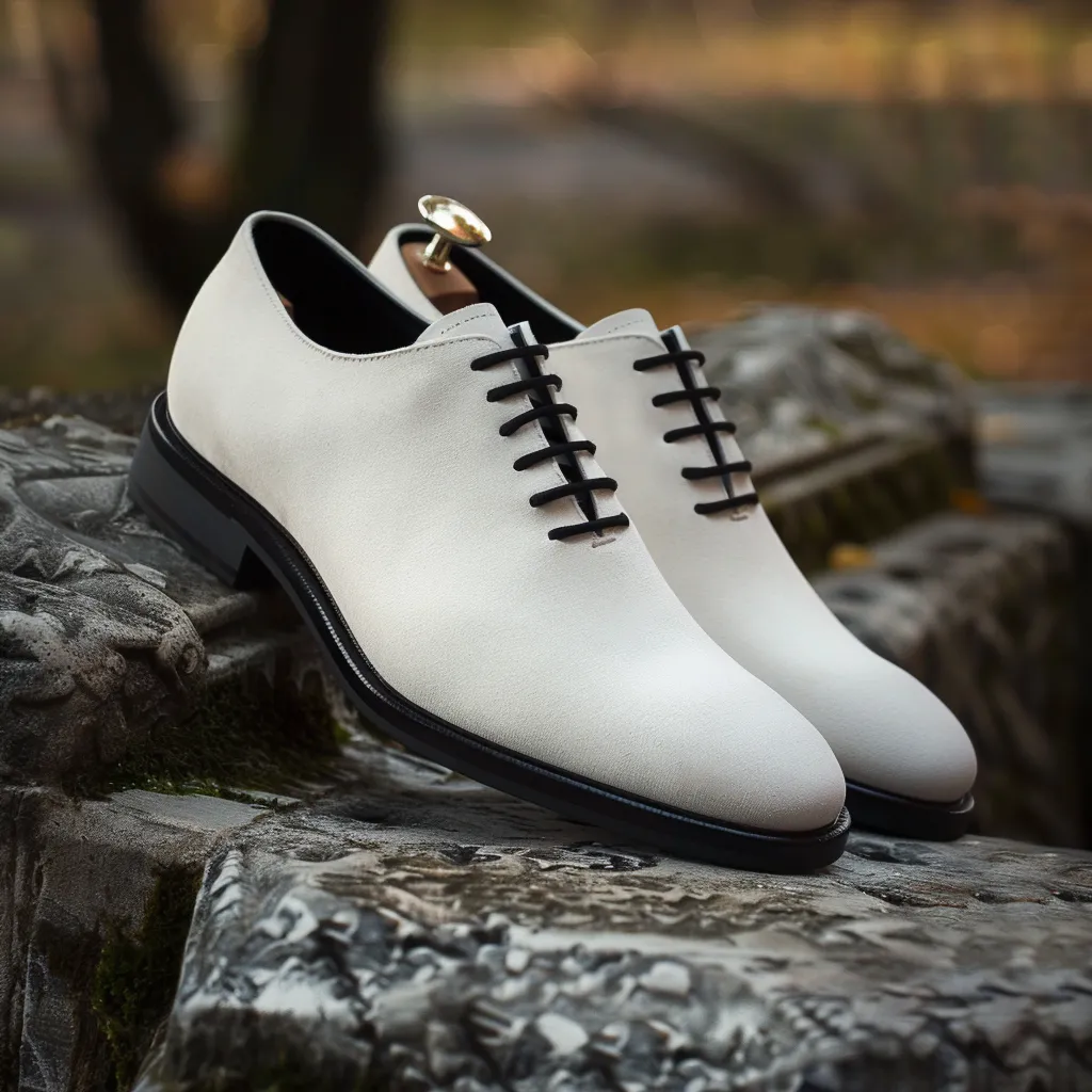 White Suede Leather Aristide Oxfords sold by Costoso Italiano