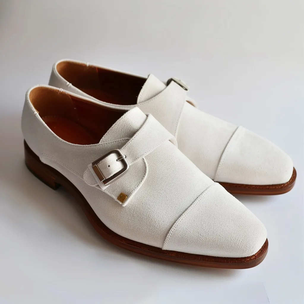 White Suede Leather Arcibaldo Monk Straps sold by Costoso Italiano