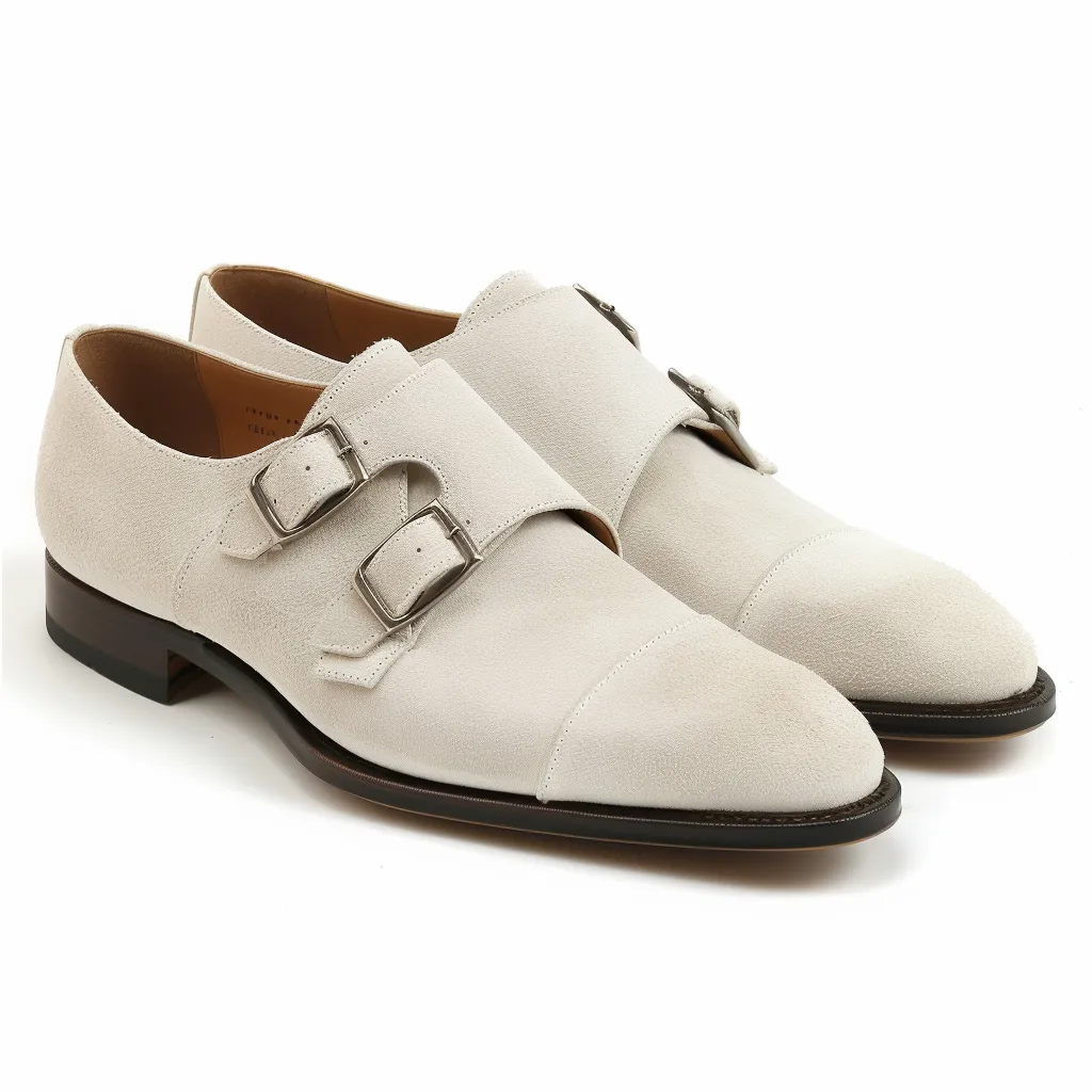 White Suede Leather Antero Monk Straps sold by Costoso Italiano