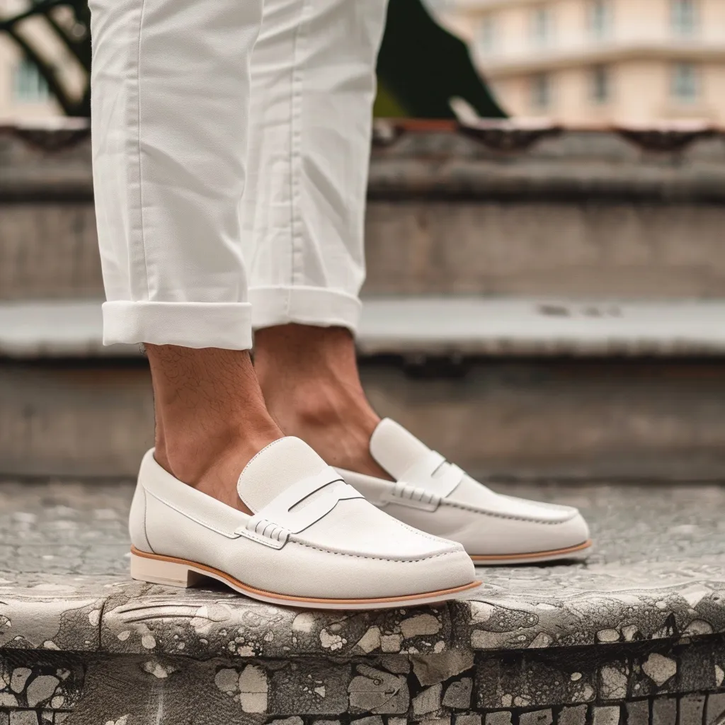 White Suede Leather Anselmo Loafers sold by Costoso Italiano