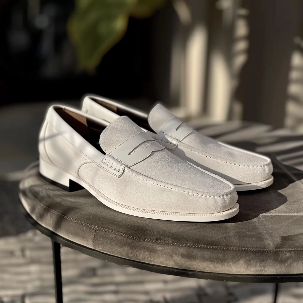 White Suede Leather Andrea Loafers sold by Costoso Italiano
