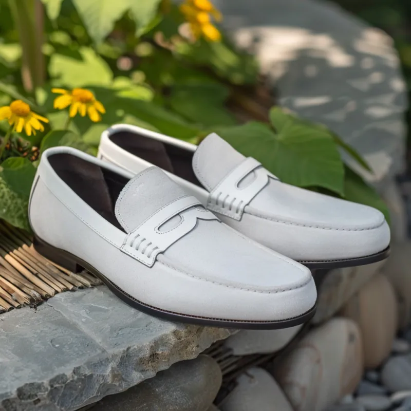 White Suede Leather Ammirato Loafers sold by Costoso Italiano