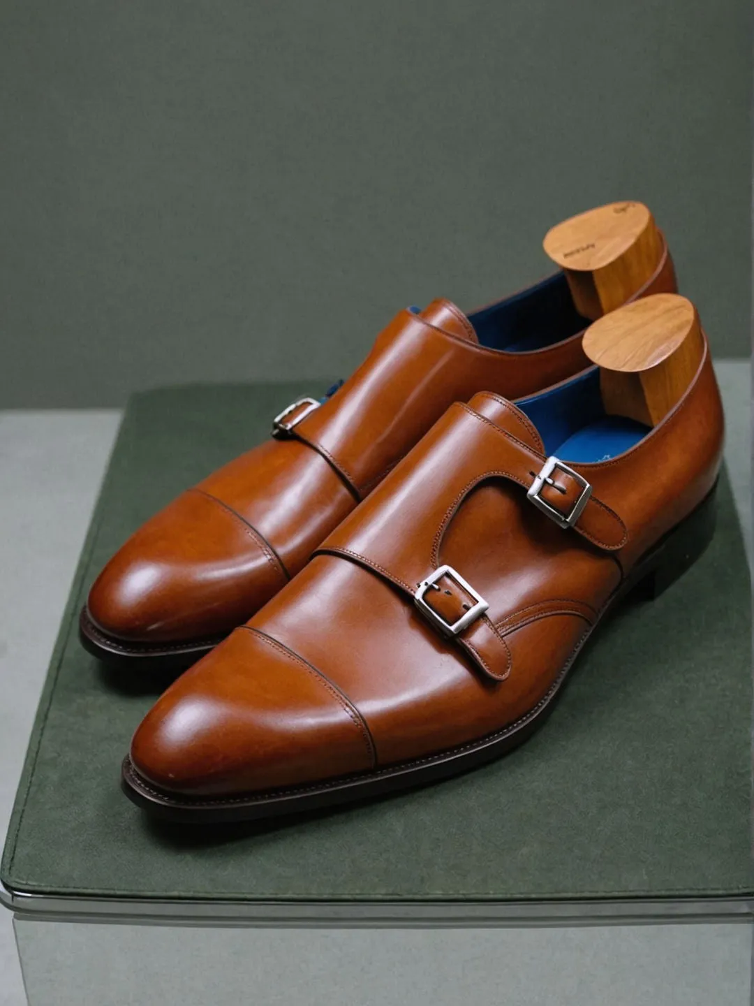 Brown Leather Lysander Toe Cap Monk Straps sold by Costoso Italiano