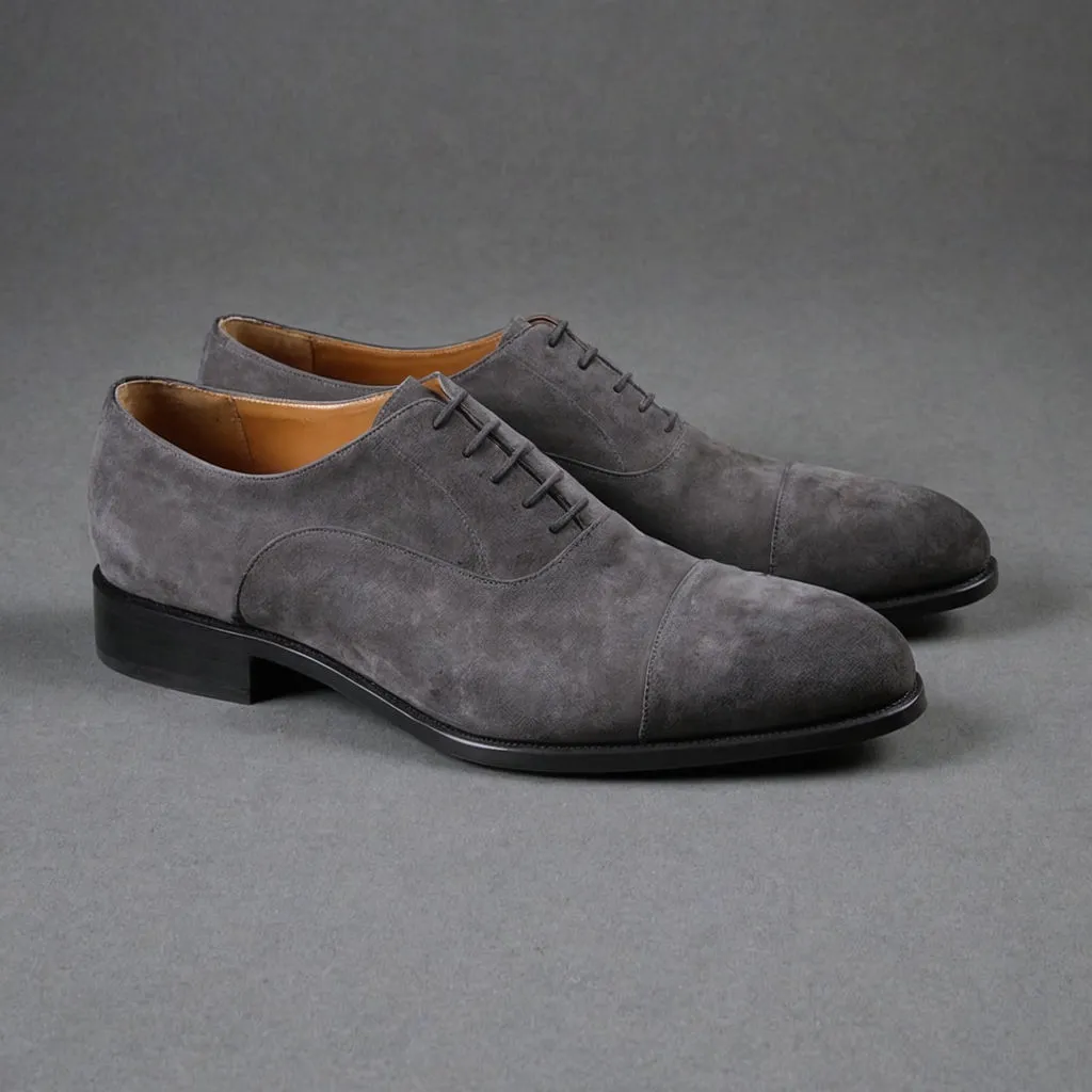Grey Suede Leather Woodford Balmoral Toe Cap Oxfords - Formal Shoes sold by Costoso Italiano