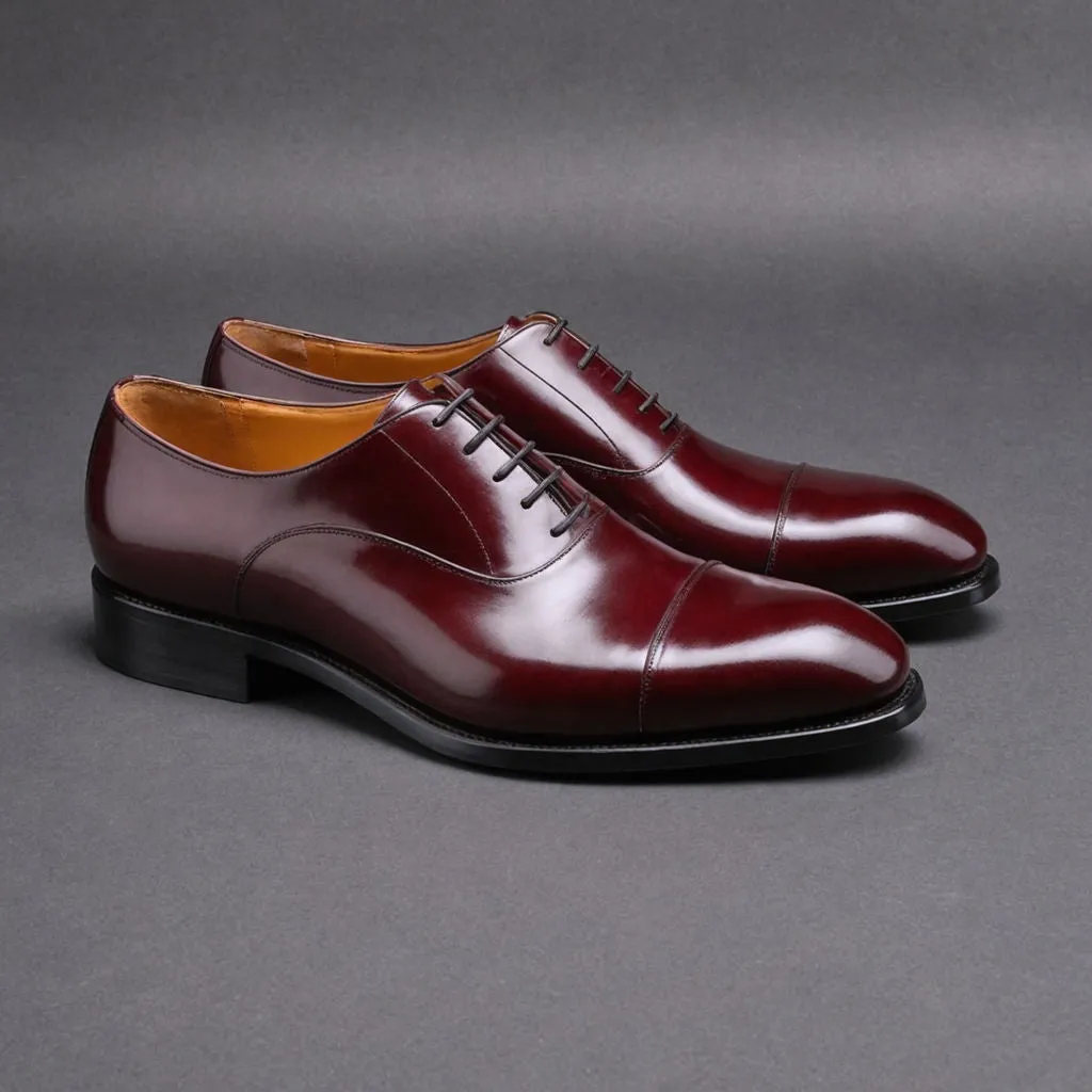 Burgundy Leather Woodford Balmoral Toe Cap Oxfords - Formal Shoes sold by Costoso Italiano