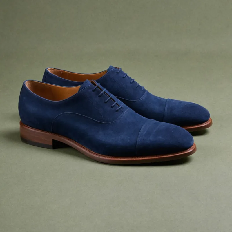 Blue Suede Leather Woodford Balmoral Toe Cap Oxfords - Formal Shoes sold by Costoso Italiano