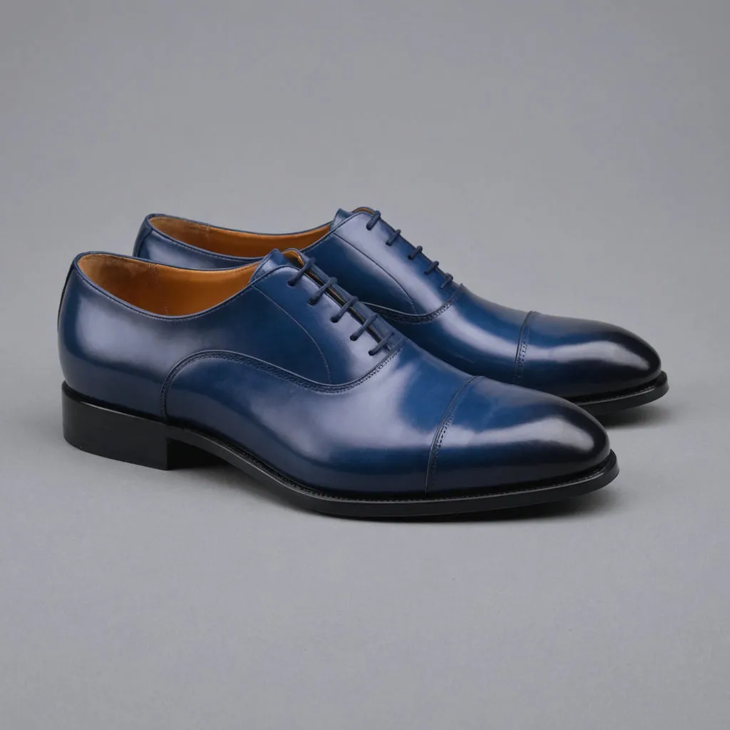 Blue Leather Woodford Balmoral Toe Cap Oxfords - Formal Shoes sold by Costoso Italiano