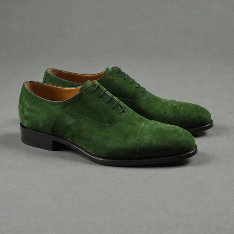 Green Suede Leather Woodford Balmoral Toe Cap Oxfords - Formal Shoes sold by Costoso Italiano