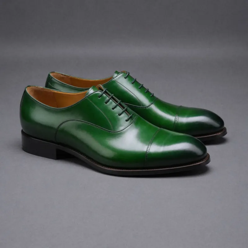 Green Leather Woodford Balmoral Toe Cap Oxfords - Formal Shoes sold by Costoso Italiano