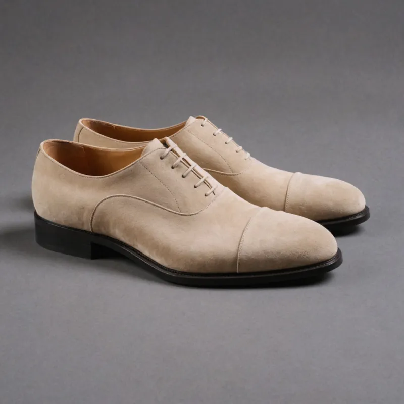 Cream Suede Leather Woodford Balmoral Toe Cap Oxfords - Formal Shoes sold by Costoso Italiano