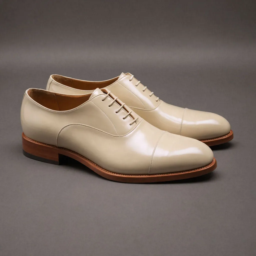 Cream Leather Woodford Balmoral Toe Cap Oxfords - Formal Shoes sold by Costoso Italiano