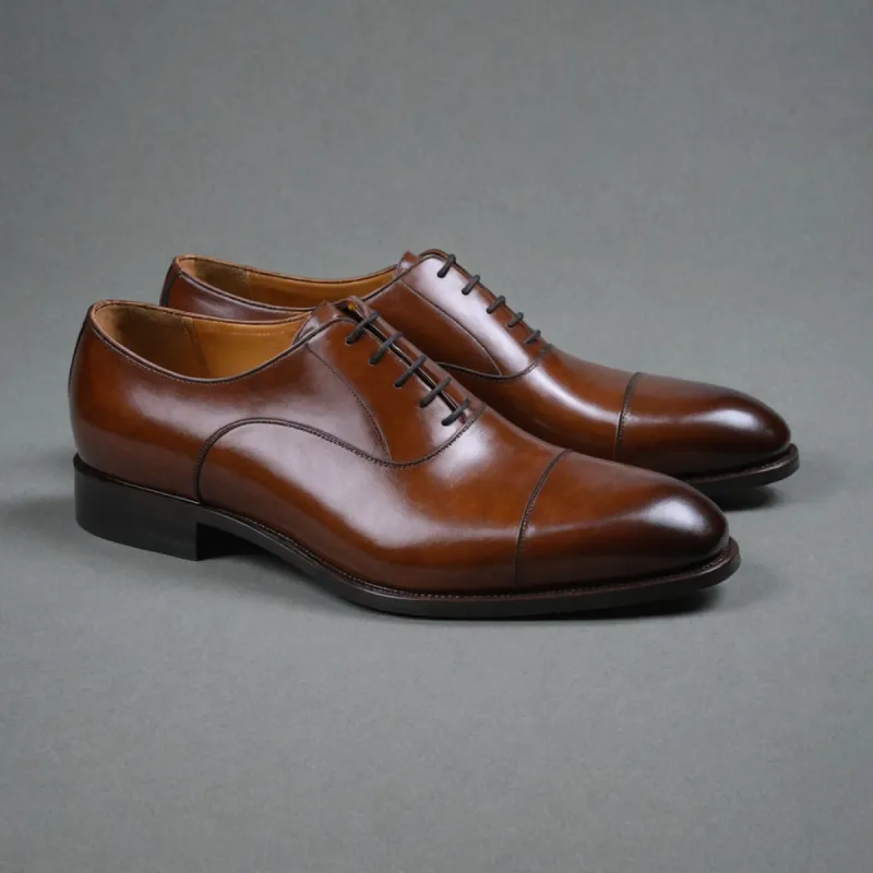 Brown Leather Woodford Balmoral Toe Cap Oxfords - Formal Shoes sold by Costoso Italiano