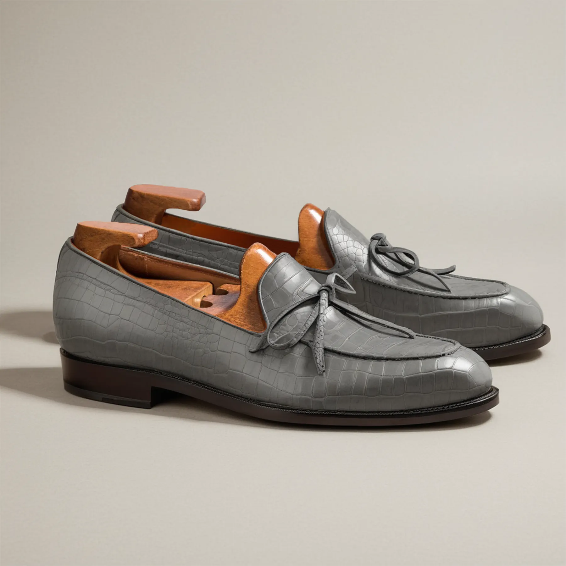 Grey Croc Print Leather Leather Yukon Loafers sold by Costoso Italiano
