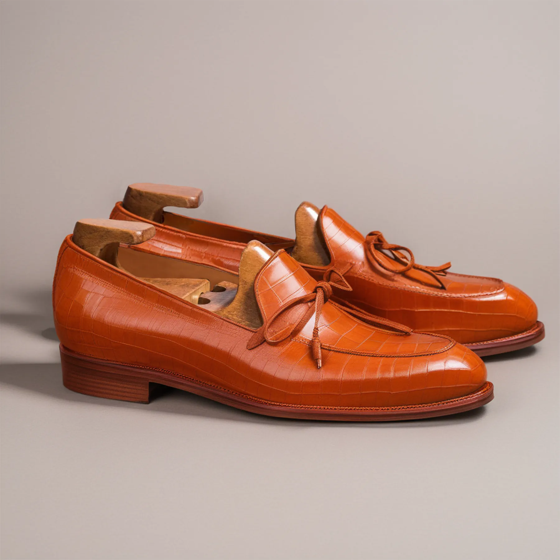 Tan Croc Print Leather Leather Yukon Loafers sold by Costoso Italiano