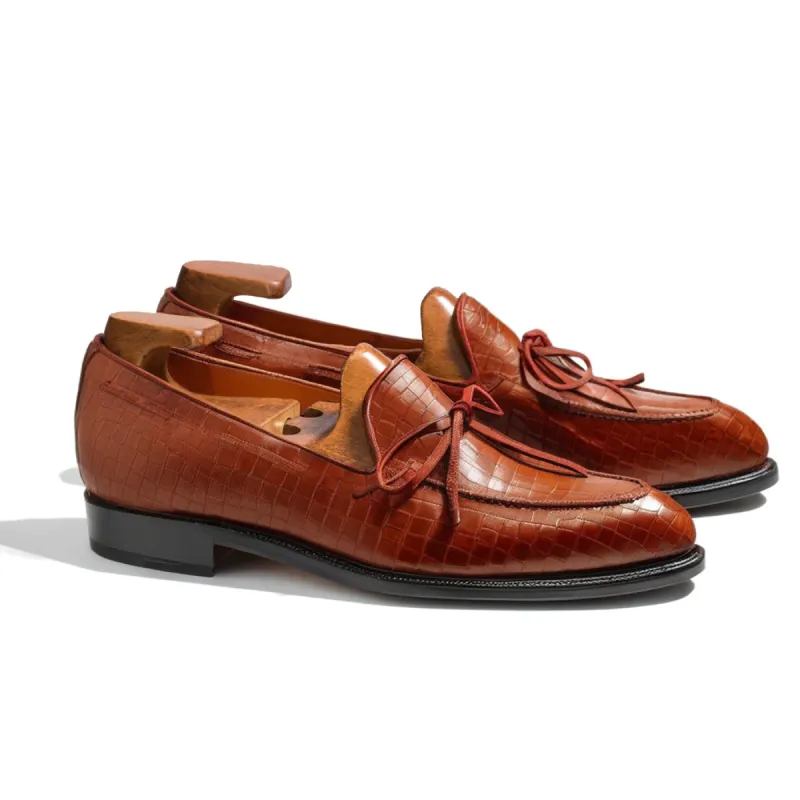 Brown Croc Print Leather Leather Yukon Loafers sold by Costoso Italiano
