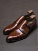 Brown Croc Print Leather Lysander Toe Cap Monk Straps sold by Costoso Italiano