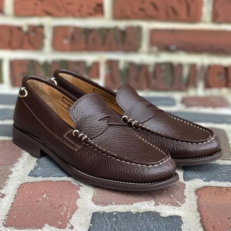 Brown Leather Relaxed Venetian Slip-On Loafers - Summer 2024 Collection sold by Costoso Italiano