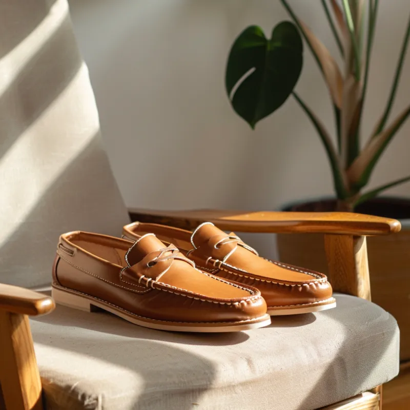 Tan Simone Boat Shoes with Tan Sole sold by Costoso Italiano