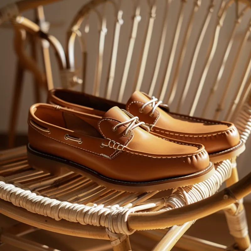Tan Raffaele Boat Shoes with Honey Sole sold by Costoso Italiano