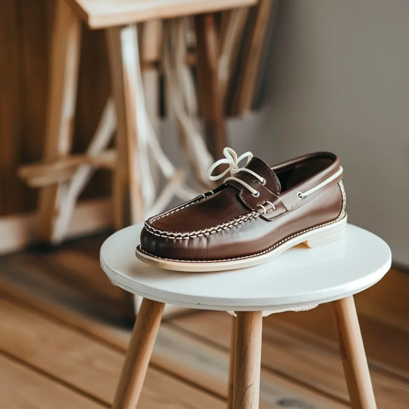 Brown Nino Boat Shoes with Tan Sole sold by Costoso Italiano