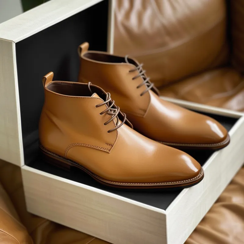 Tan Leather Gavin Chukka Lace Up Boots sold by Costoso Italiano