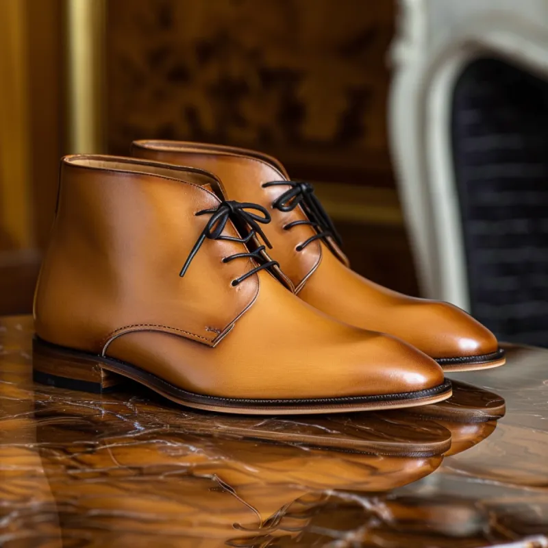 Tan Leather Ethan Chukka Lace Up Boot sold by Costoso Italiano