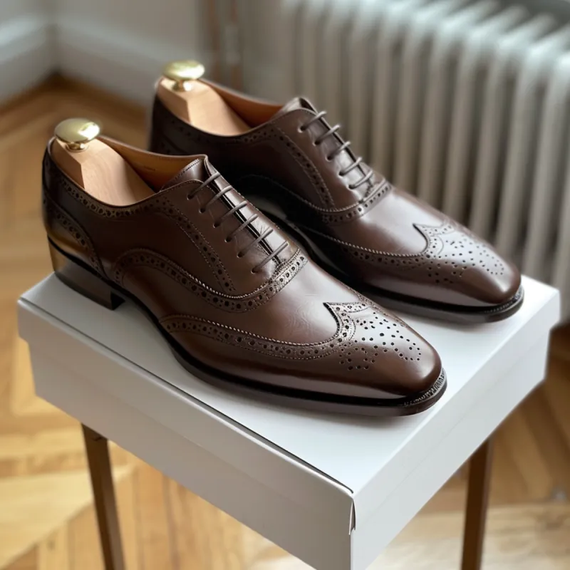 Brown Leather Kellan Brogue Oxfords - Formal Shoes sold by Costoso Italiano