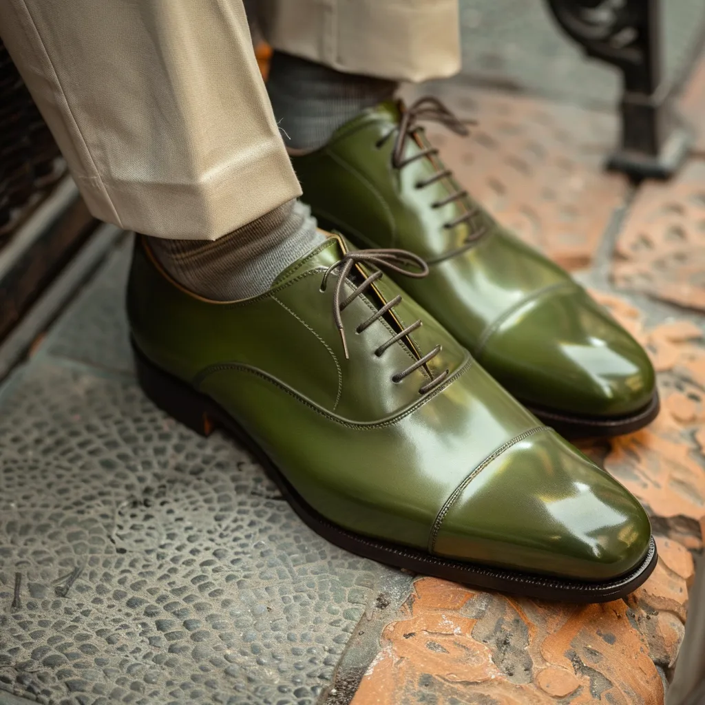 Green Leather Eugenio Oxfords sold by Costoso Italiano