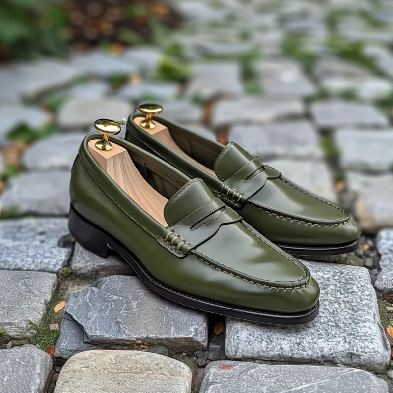Green Leather Libero Loafers sold by Costoso Italiano
