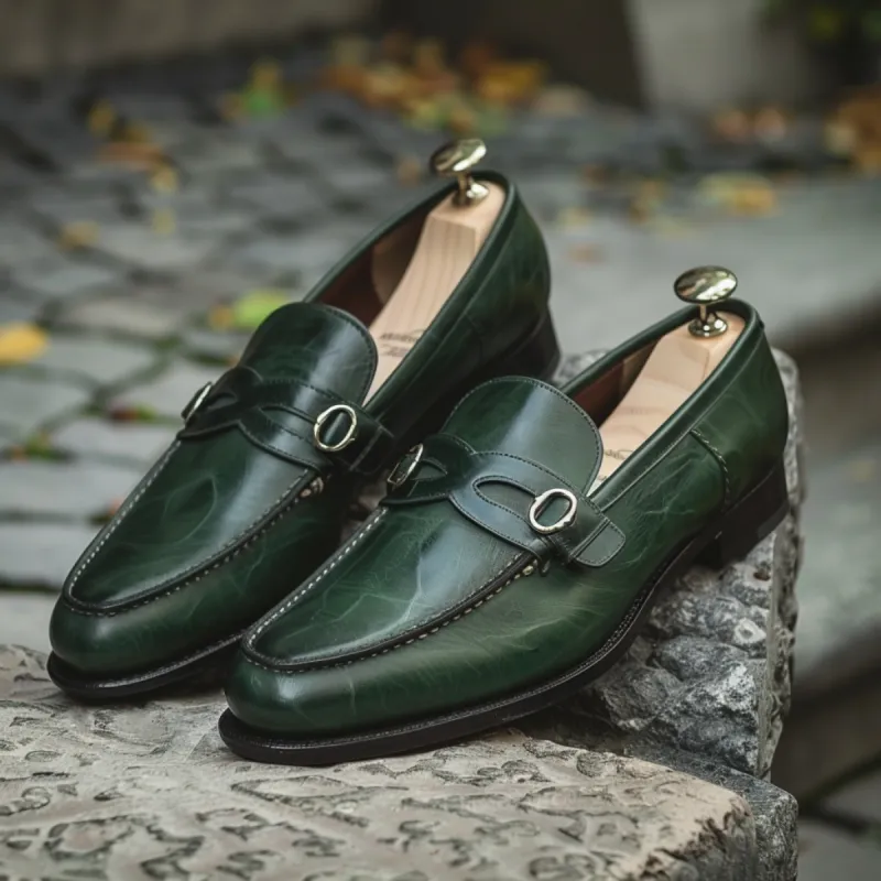 Green Leather Ludovico Loafers sold by Costoso Italiano