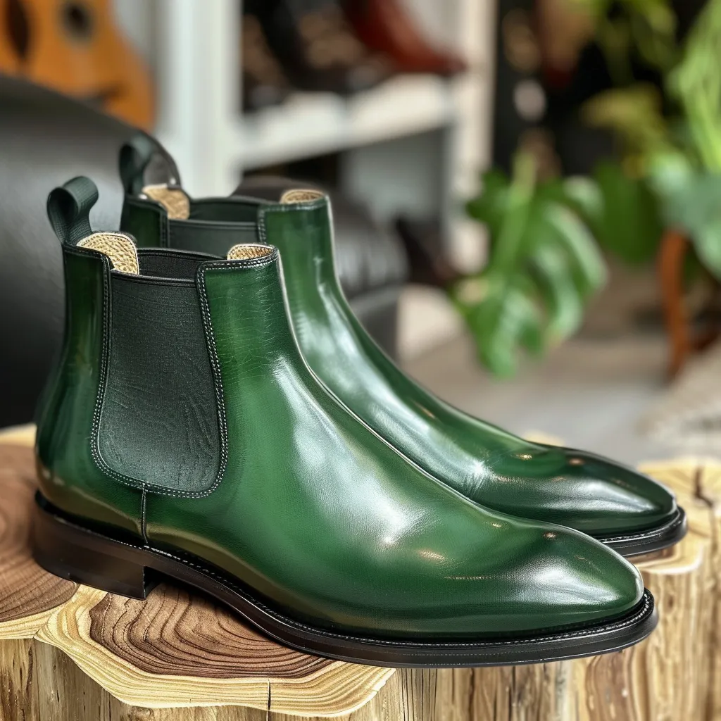 Green Leather Maurizio Chelsea Boots sold by Costoso Italiano