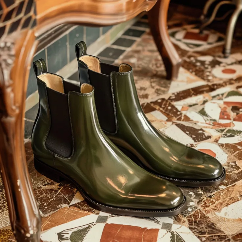 Green Leather Mirko Chelsea Boots sold by Costoso Italiano