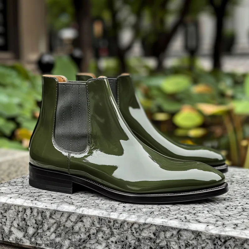 Green Leather Nazzareno Chelsea Boots sold by Costoso Italiano