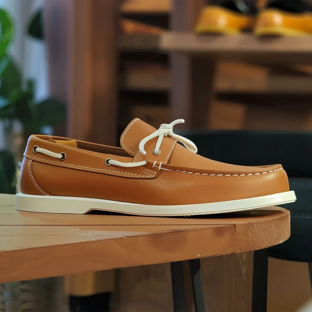 Tan Piero Boat Shoes with White Sole sold by Costoso Italiano