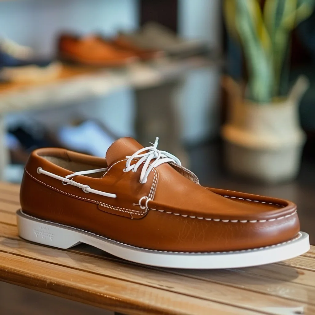 Tan Rinaldo Boat Shoes with White Sole sold by Costoso Italiano