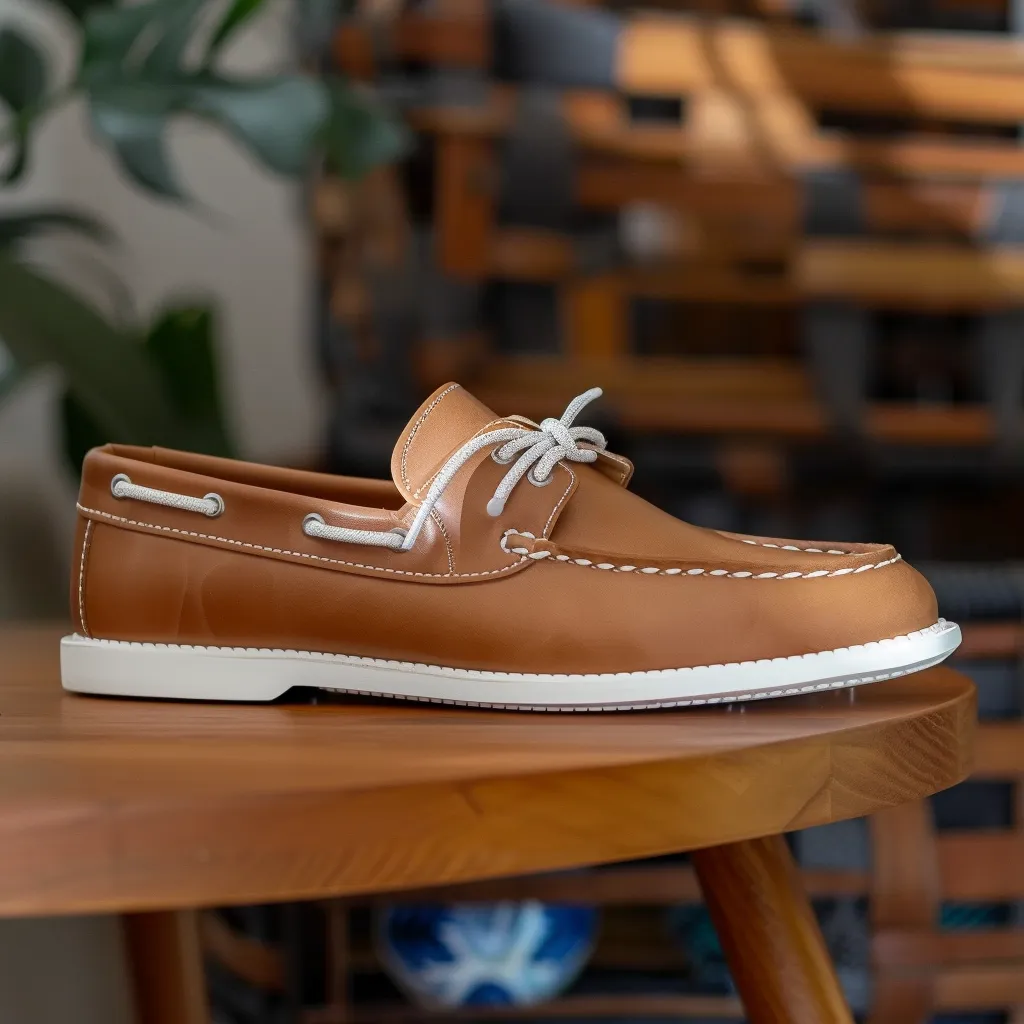 Tan Saverio Boat Shoes with White Sole sold by Costoso Italiano