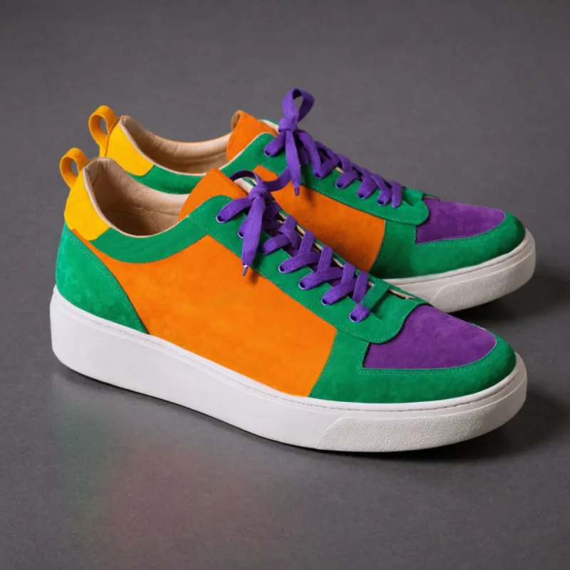 Multi Colour Suede Leather Verdant Vogue Lace-Up Sneakers with White Sole - Summer 2024 Collection sold by Costoso Italiano