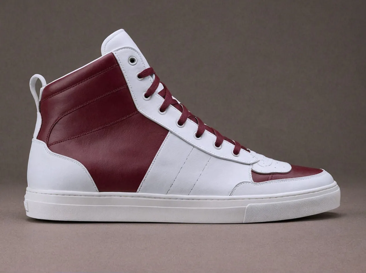 Burgundy & White Leather Sprint Lace-Up Sneakers with White Sole - Summer 2024 Collection sold by Costoso Italiano