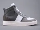 Grey & White Leather Sprint Lace-Up Sneakers with White Sole - Summer 2024 Collection sold by Costoso Italiano